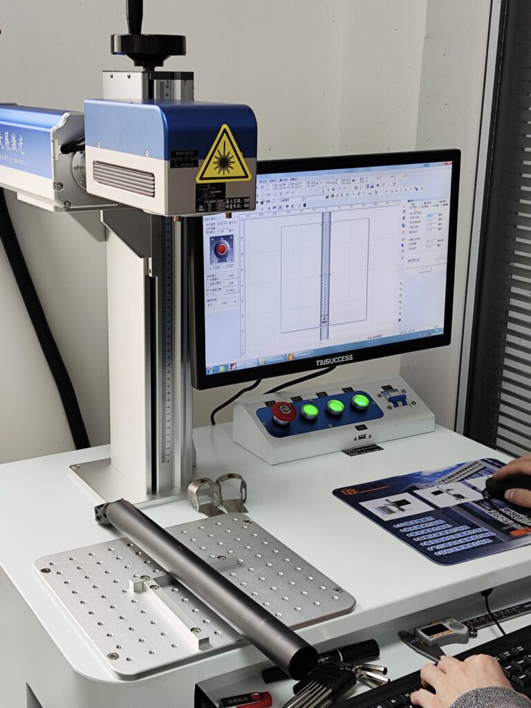 Laser marking machine services in the mechanical industry, showing the high - precision marking process on various mechanical parts.
