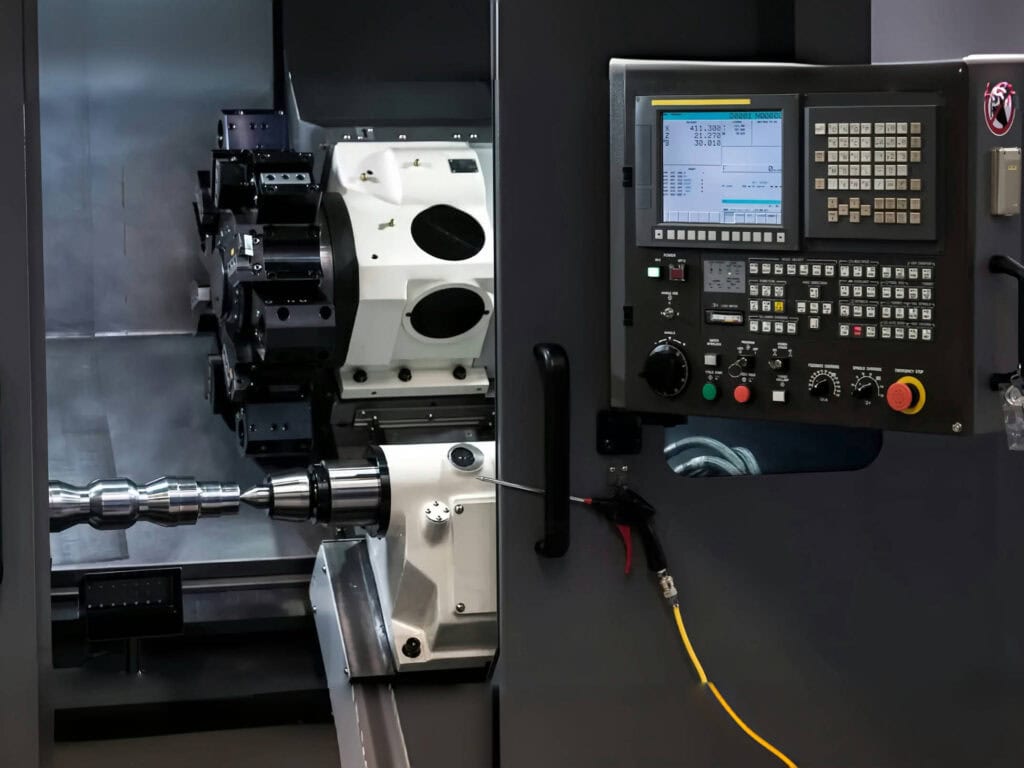 CNC turning service in the mechanical machining industry, showing the process of precisely shaping metal workpieces on a CNC lathe.