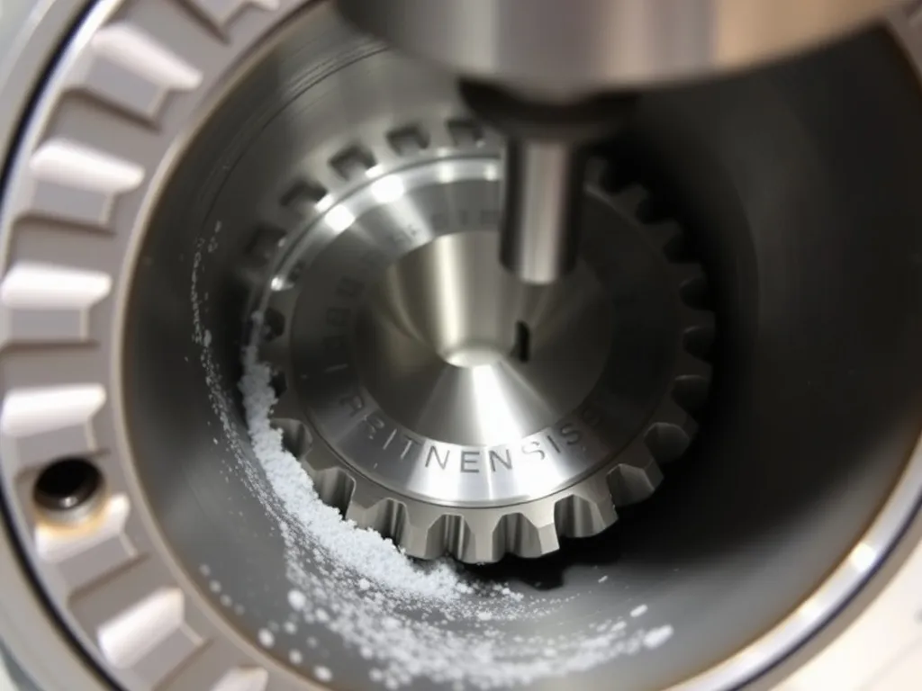 A CNC broaching process in the mechanical machining industry, where a CNC broaching machine is accurately shaping a metal workpiece.
