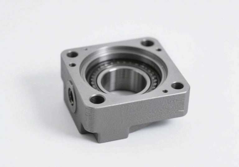 Gravity die casting process forming a metal spindle box housing on industrial casting equipment