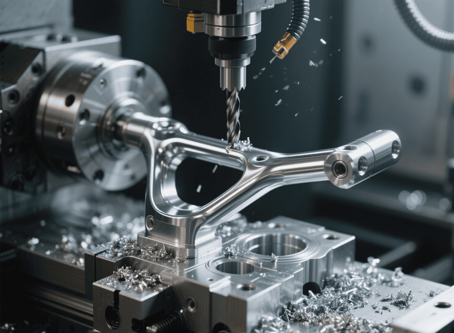 Small-batch machining process showcasing workers operating lathes to craft metal parts