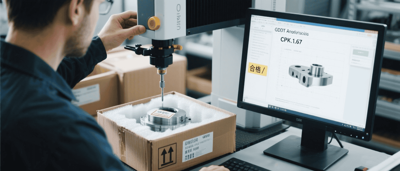 Inspectors examining gravity die cast parts before packaging for delivery in a machining facility