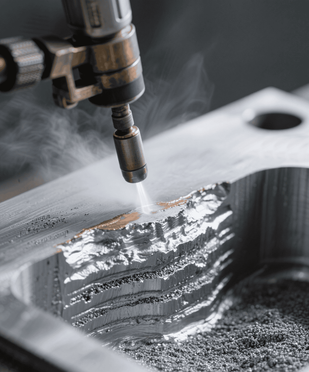 Gravity die casting machine forming metal components in a manufacturing workshop