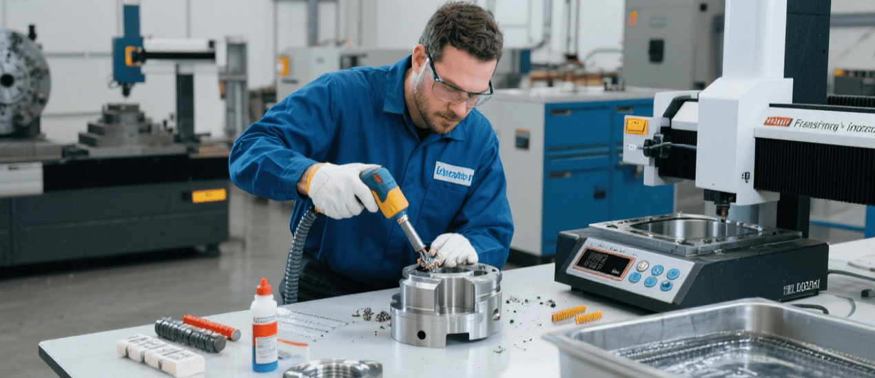 Investment casting process showing finishing and inspection stages in manufacturing workflow