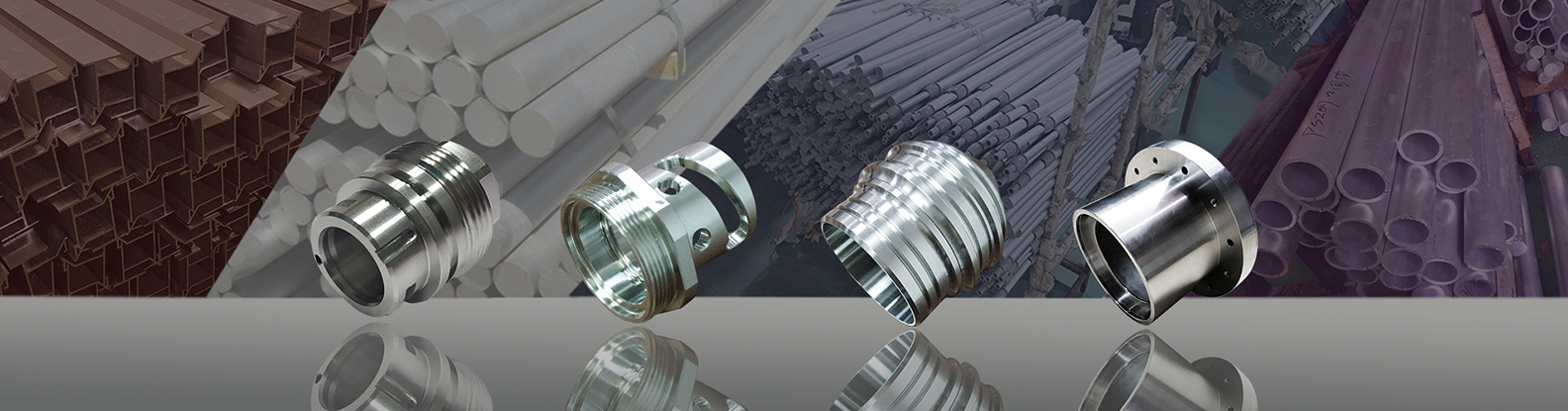 Various metal and composite materials for CNC machining, including aluminum alloys and stainless steel, used in mechanical part production