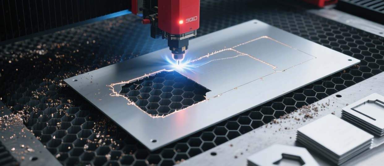 Process of material selection and precision cutting for mechanical parts, showcasing metal workpiece preparation in machining.