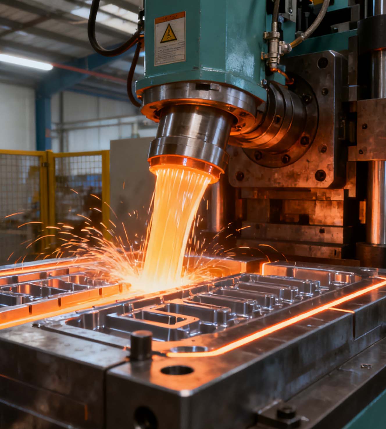 Prototype injection molding in machining: molds, molten material, and freshly formed prototype parts in production.