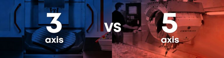 3-axis vs 5-axis CNC machining comparison, showing precision milling differences for complex industrial parts in aerospace and automotive manufacturing