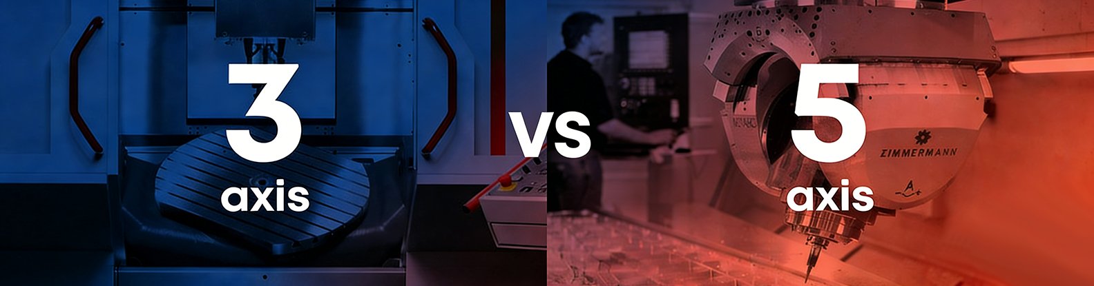 3-axis vs 5-axis CNC machining comparison, showing precision milling differences for complex industrial parts in aerospace and automotive manufacturing