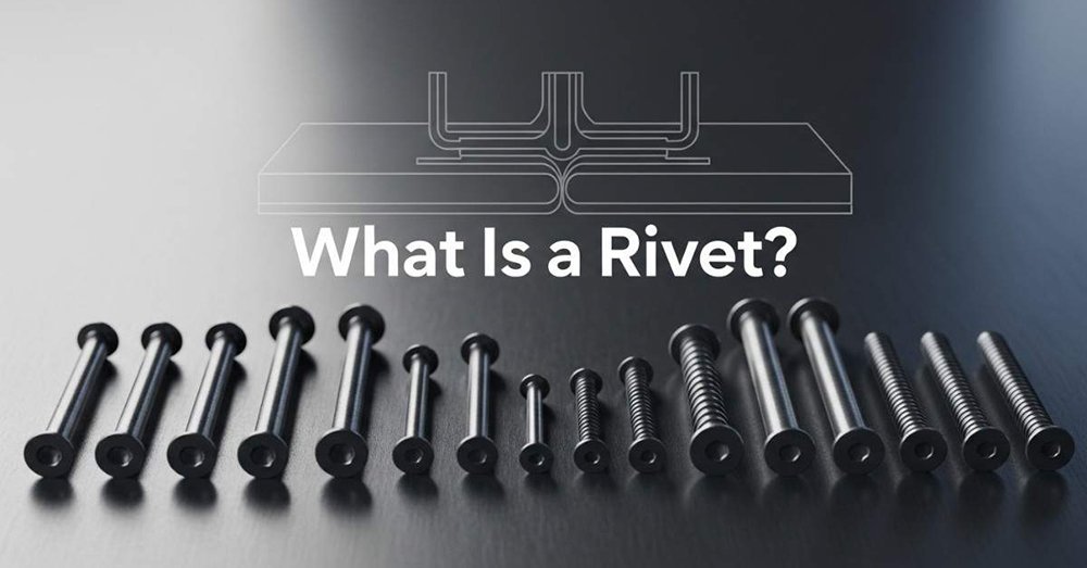 What is a rivet? Detailed display of metal rivet fastener, a fundamental mechanical machining part for permanent metal joining and industrial structural assembly in mechanical manufacturing.