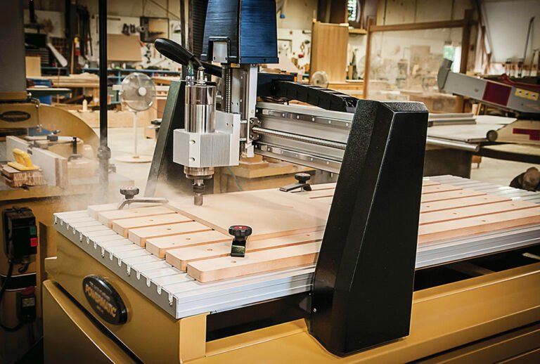 CNC routing machining process showing precision cutting and engraving on industrial materials for manufacturing applications.