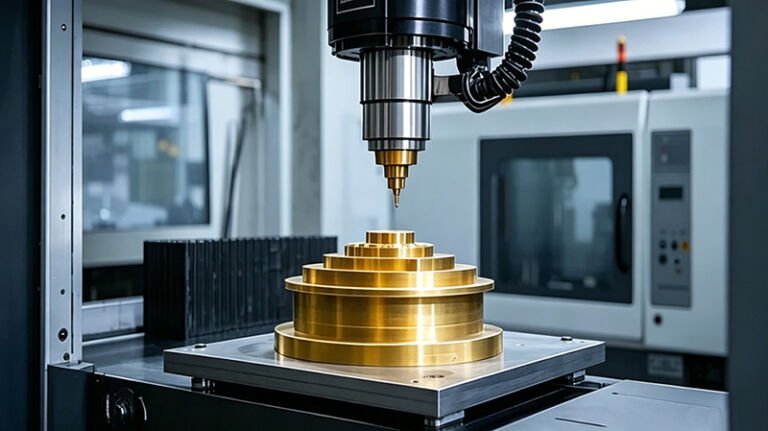 Industrial bronze component manufactured by precise cnc machining, high hardness metal part for mechanical equipment connection and assembly.