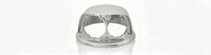 Custom helmet part via small batch CNC machining, precision mechanical processing finished helmet component with fine manufacturing craftsmanship.