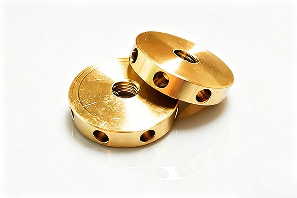 Precision bronze nut made via professional cnc machining, solid metal fastener part for industrial mechanical assembly use.