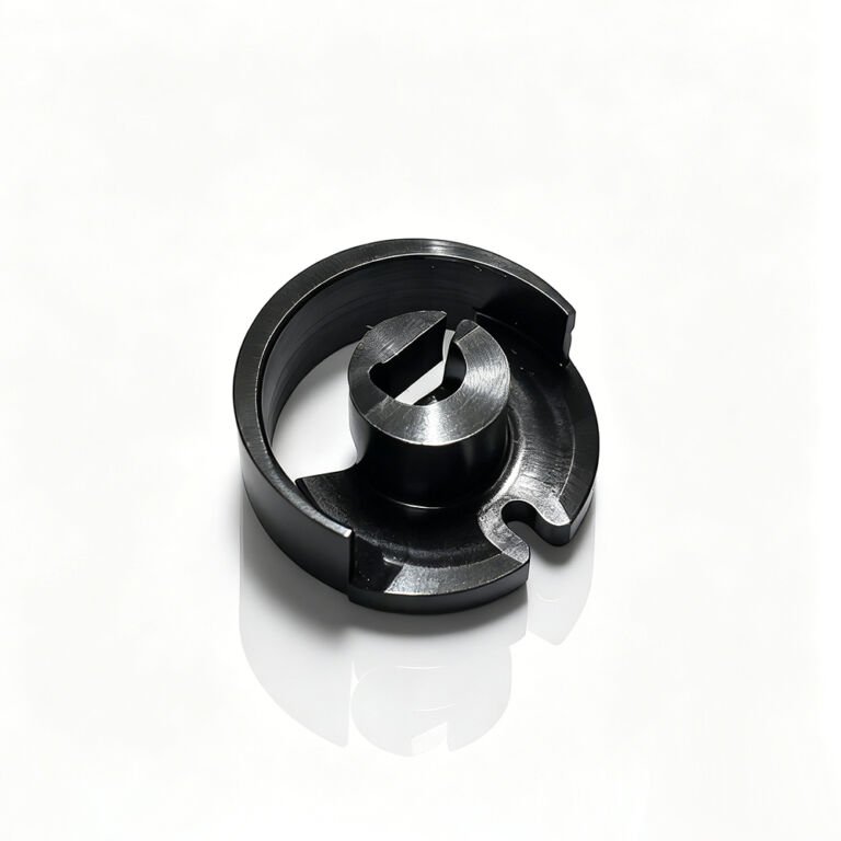 Custom nylon handle finished via precise CNC machining; solid nylon component machined to dimensional tolerance for industrial mechanical equipment assembly.