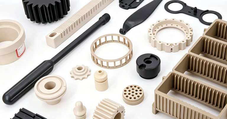 Precision PEEK CNC machining parts with smooth finished surface, custom plastic mechanical components manufactured via CNC milling for industrial equipment