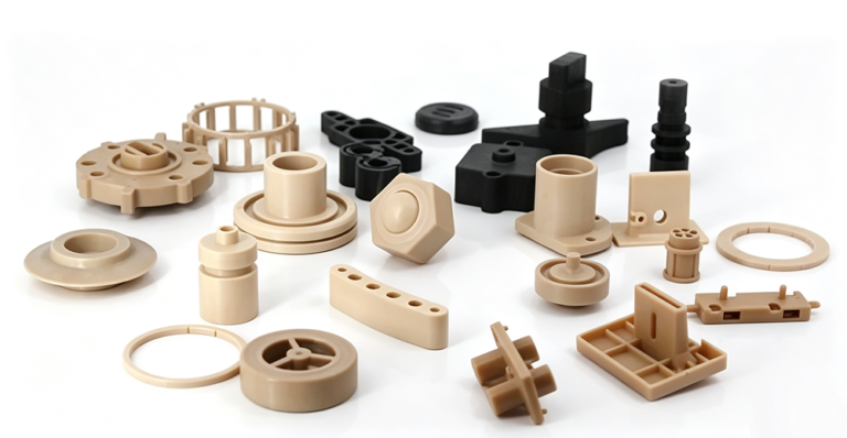 Precision custom PEEK machined parts with smooth machined surface, high-performance engineering plastic components for industrial mechanical equipment manufacturing