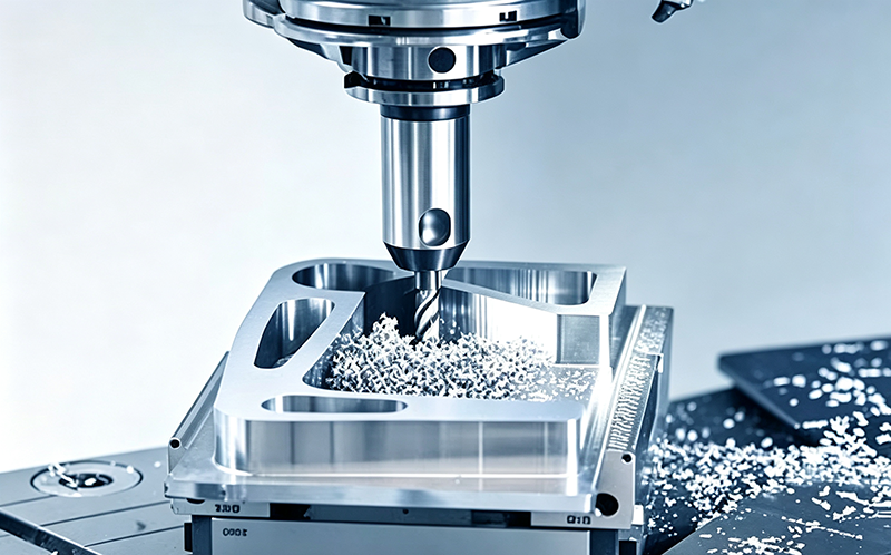 CNC profile milling process, precision machining cutting metal workpiece with milling cutter on CNC machining center
