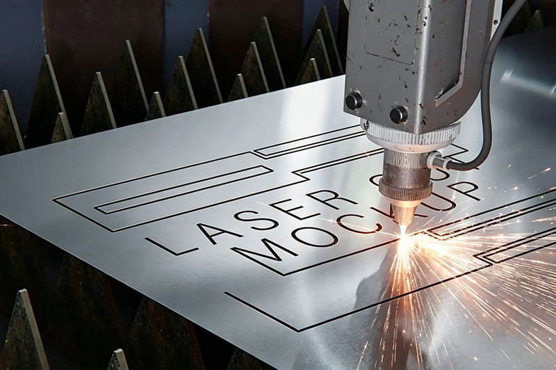 CNC single-line engraving sample created by text milling, precision machined lettering on solid metal workpiece with clean, thin engraved lines.