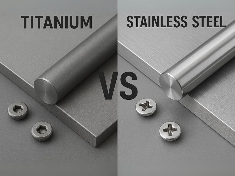 Titanium vs stainless steel machined metal parts, precision CNC machining samples for aerospace and mechanical manufacturing