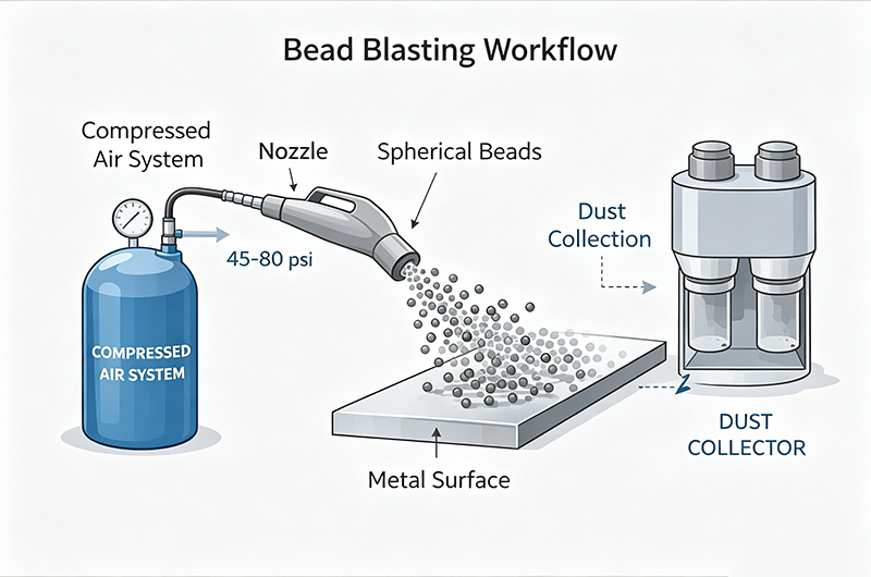 Bead blasting finished metal machining parts, surface treatment process for CNC machined components to achieve uniform matte surface finish