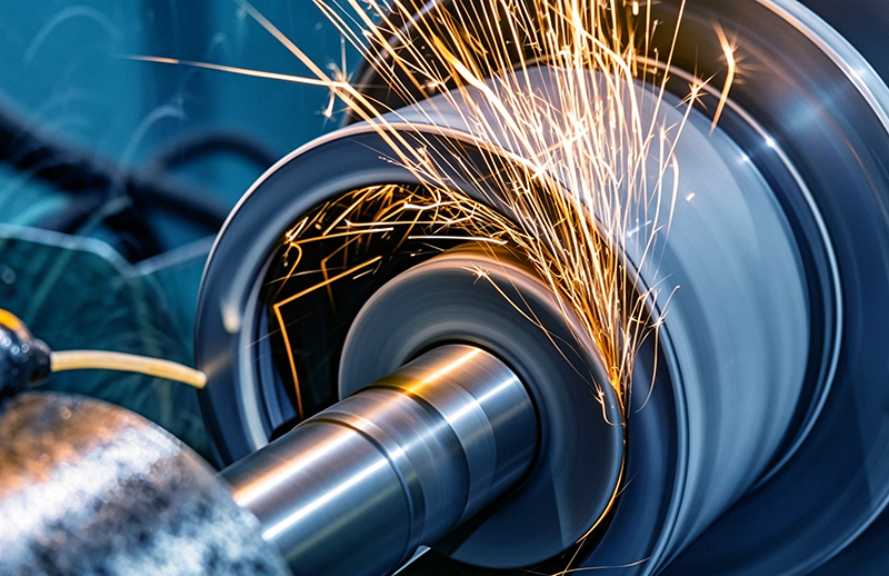 CNC grinding machining process, metal workpiece surface finishing for custom mechanical parts in industrial machine shop