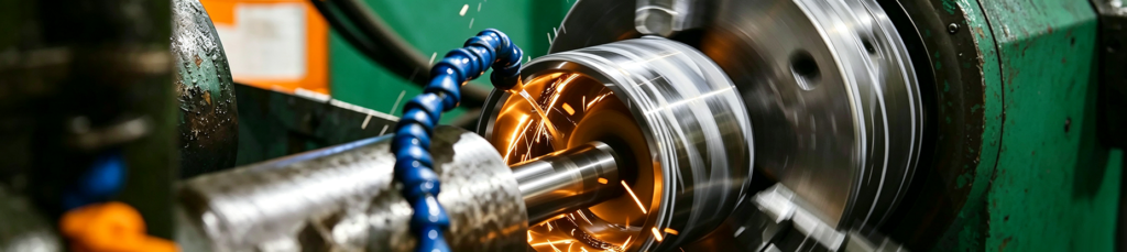 Grinding machining process for precision metal component, industrial abrasive grinding operation to achieve smooth, tight‑tolerance machined surface on mechanical workpiece.