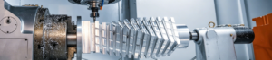 High‑precision CNC machined metal component finished via mechanical machining, showing fine surface details from milling and turning processes for industrial mechanical applications
