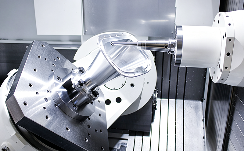 Multi‑Axis Machining of precision metal workpiece on CNC machine, high‑tolerance custom mechanical component for industrial manufacturing.