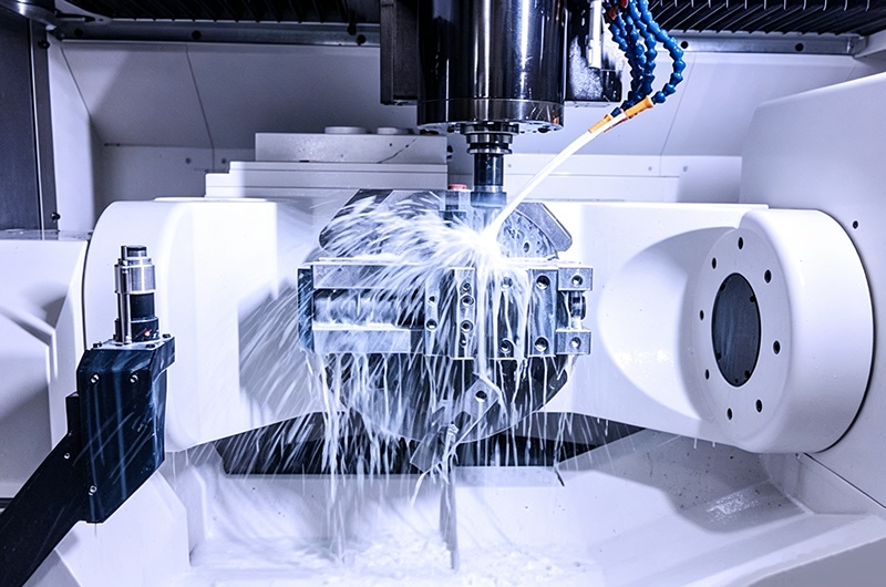Multi‑Axis Machining of precision metal component on CNC machine, high‑accuracy complex surface manufacturing for industrial mechanical parts.