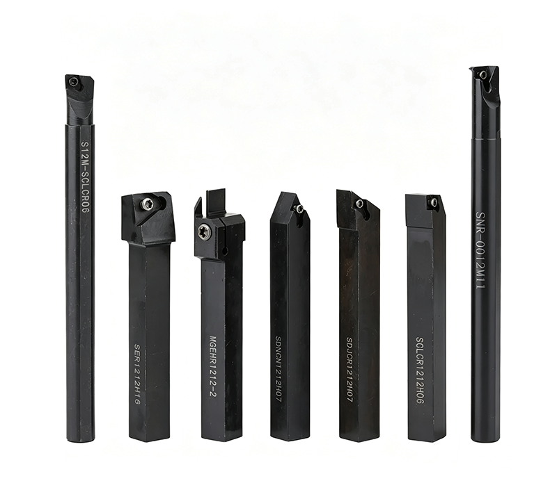 Lathe tooling image showing solid tool holder and shank, precision boring bar for metal turning machining, high rigidity for CNC lathe cutting operations.