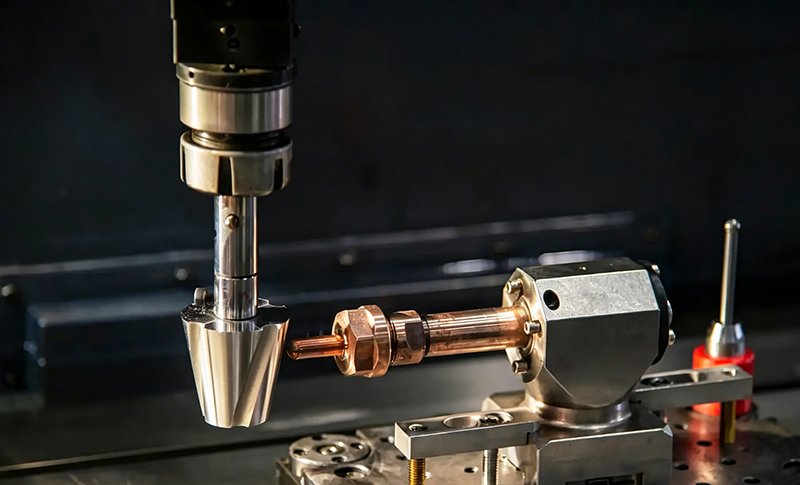 Sinker EDM machining diagram showing electrical discharge sinking process, explaining what is sinker EDM for precision metal manufacturing.