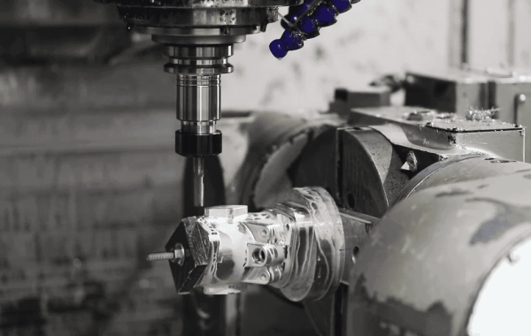 Small batch precision components being processed by 5-axis CNC machining equipment