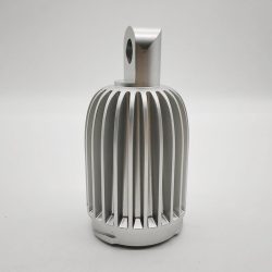 Aluminum alloy (6061-T6) garden light head manufactured by CNC turn-mill compound machining, finished with bright natural anodizing for outdoor and garden equipment.
