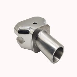 Marine-grade gauge arm head crafted from stainless steel (17-4PH H1100/13-8PH) using 5-axis CNC machining, precision inner cavity milling, and hole drilling, available with mirror polishing or PVD coating for enhanced durability.