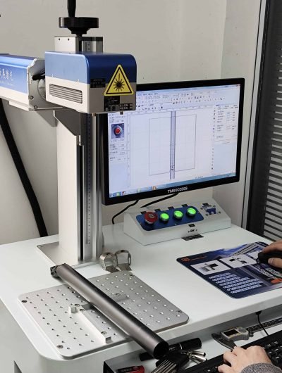 Laser marking machine services in the mechanical industry, showing the high - precision marking process on various mechanical parts.